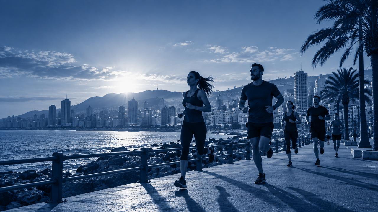 Running community training together on Beirut's waterfront